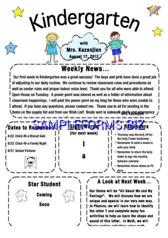 Kindergarten Newsletter Template 1 docx pdf free